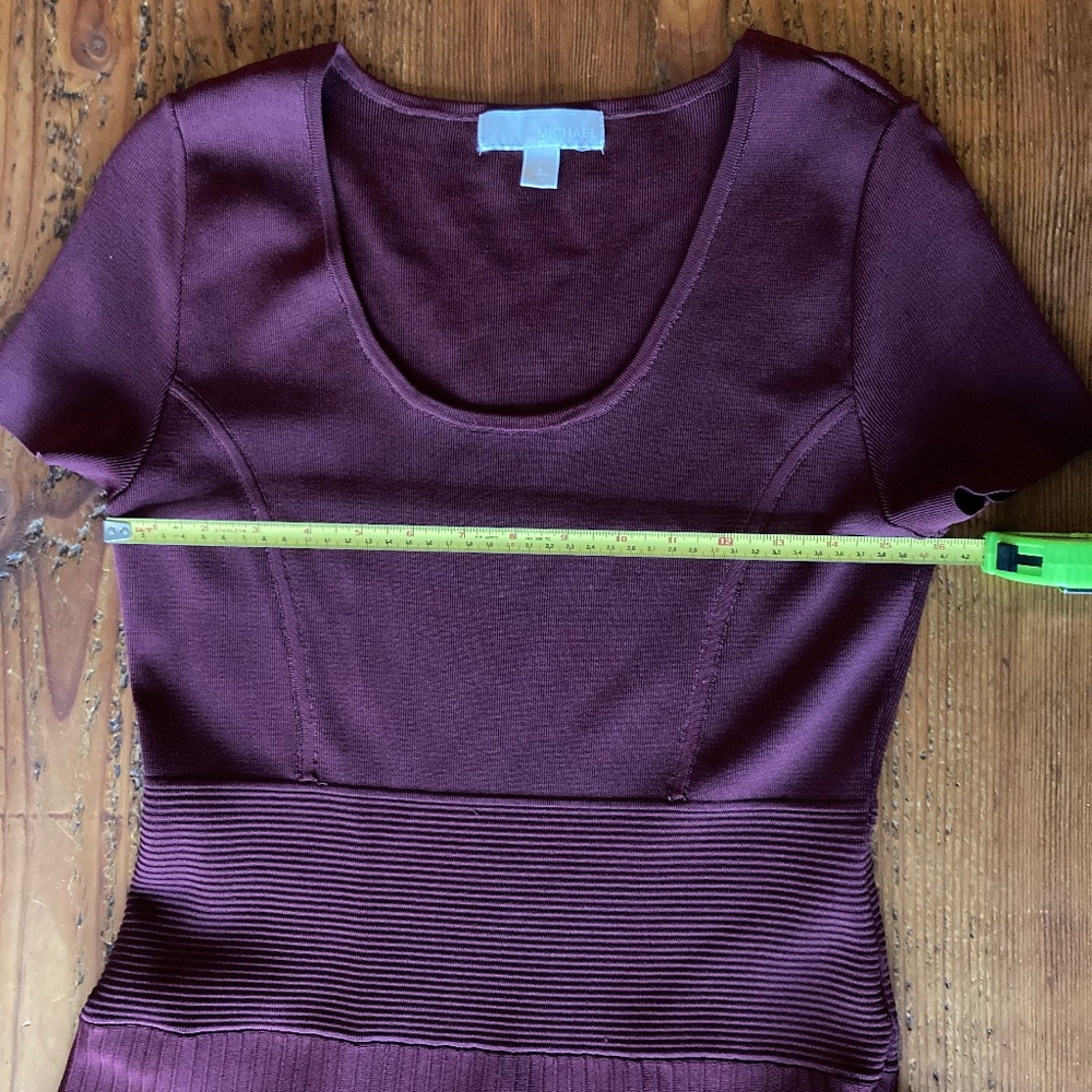 Michael Kors Fit and Flare Dark Red Dress Size Large, Short Sleeve Scoop Neck - Picture 13 of 14